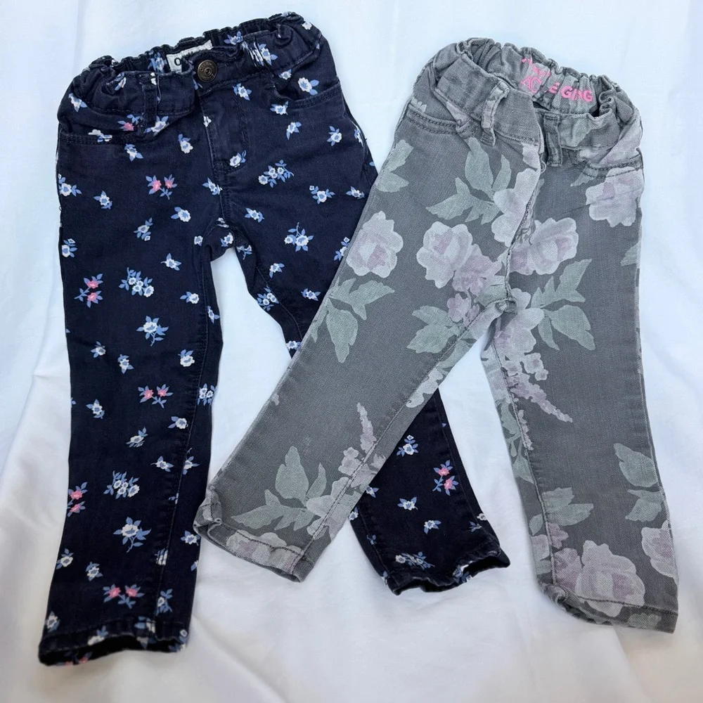 OshKosh B'gosh Girls' Floral Stretch Jeans - Navy & Gray
